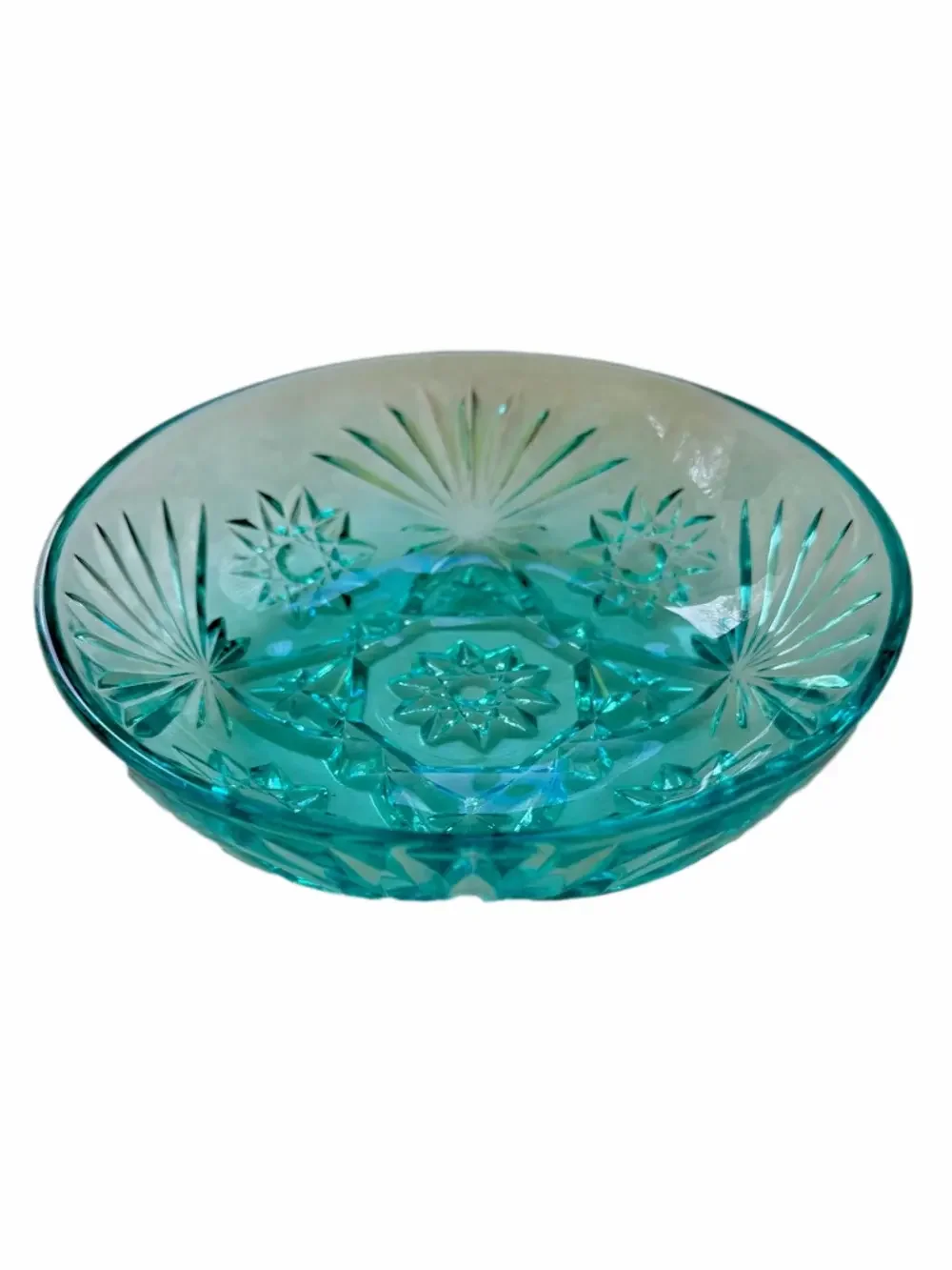 Anchor Hocking Vintage Early American Prescut Aquamarine Blue Glass Bowl Star